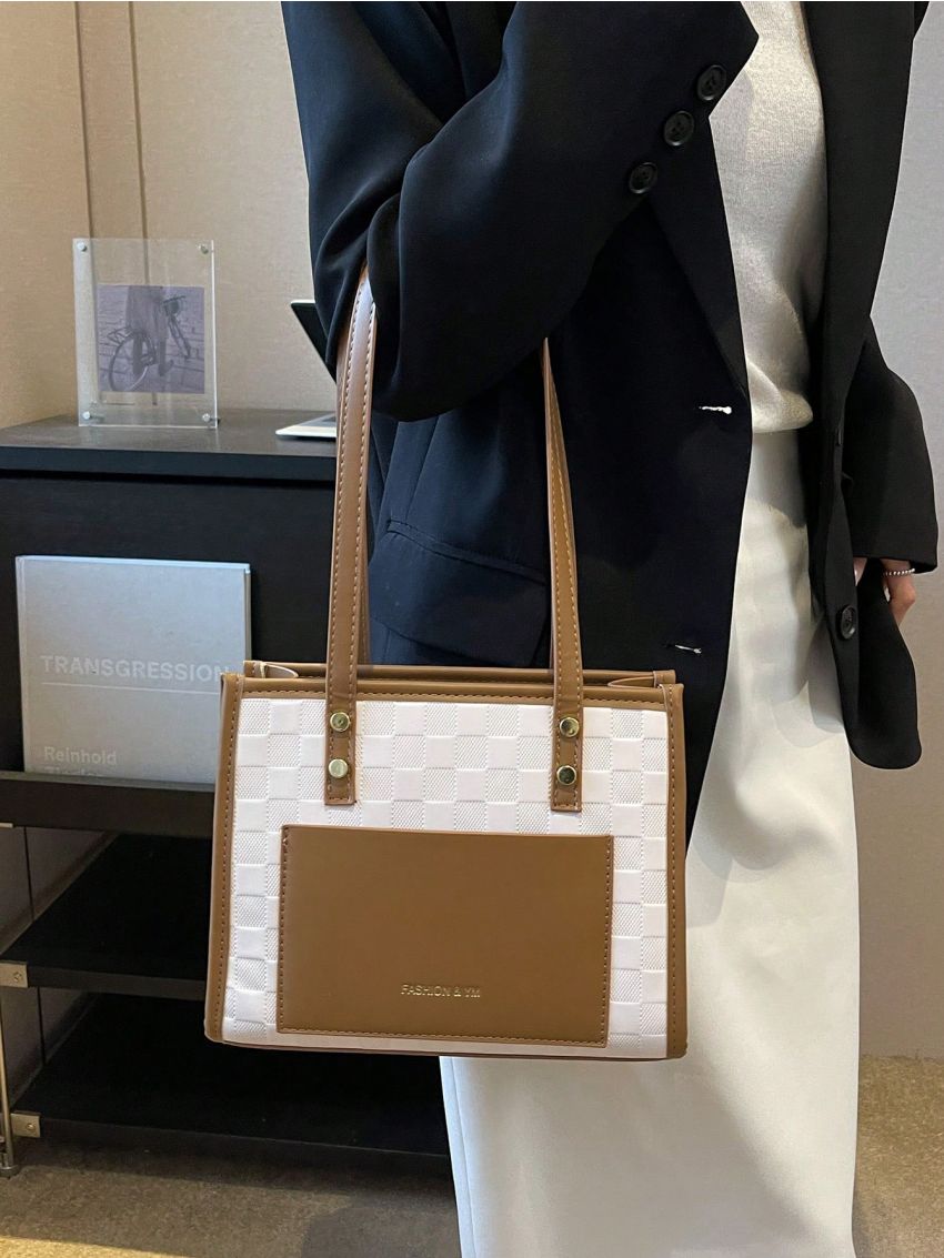 Medium Square Bag Colorblock Letter Pattern