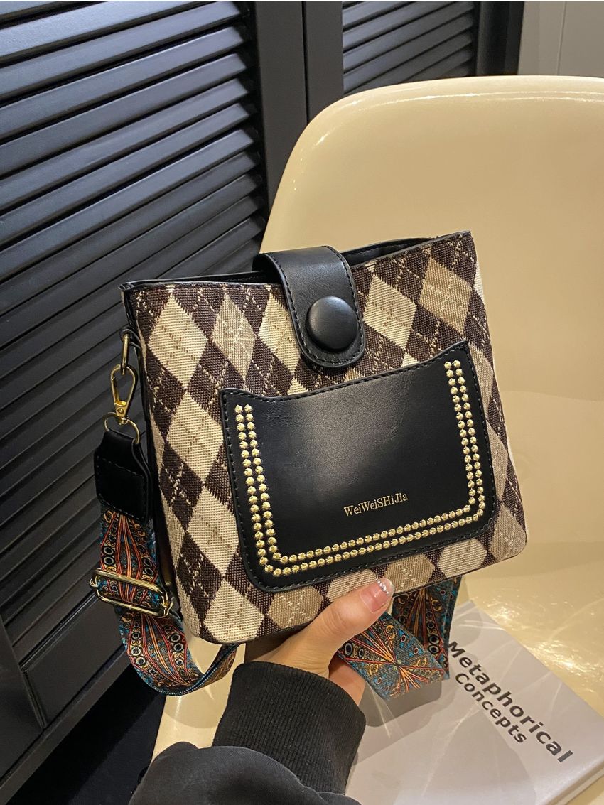 Mini Bucket Bag Letter & Argyle Pattern