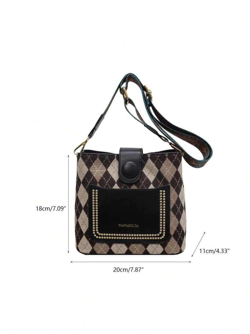 Mini Bucket Bag Letter & Argyle Pattern