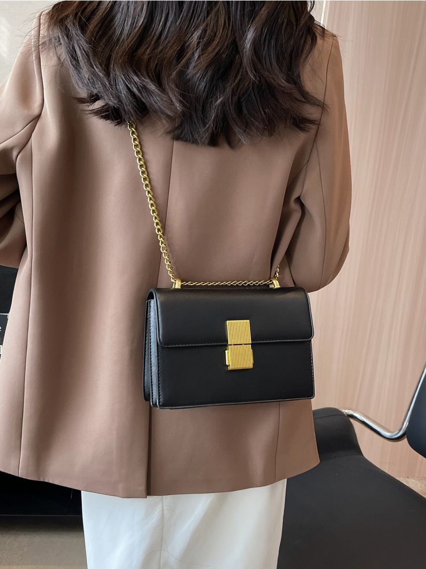 Mini Square Bag Solid Black Chain Strap Elegant Style