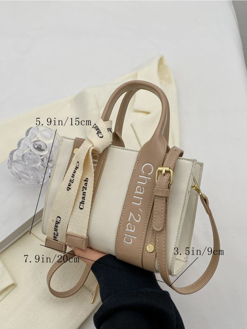 Mini Square Bag Letter Embroidery Design Double Handle With Letter Graphic Belt