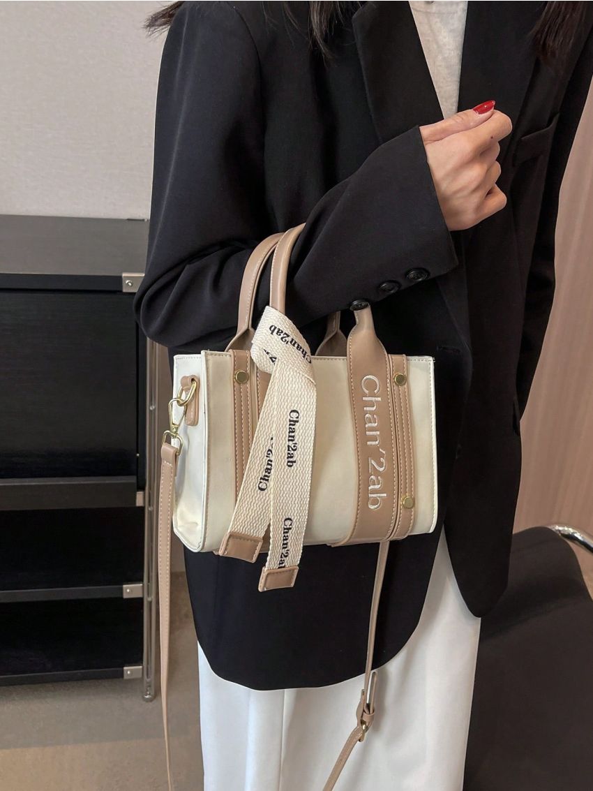 Mini Square Bag Letter Embroidery Design Double Handle With Letter Graphic Belt