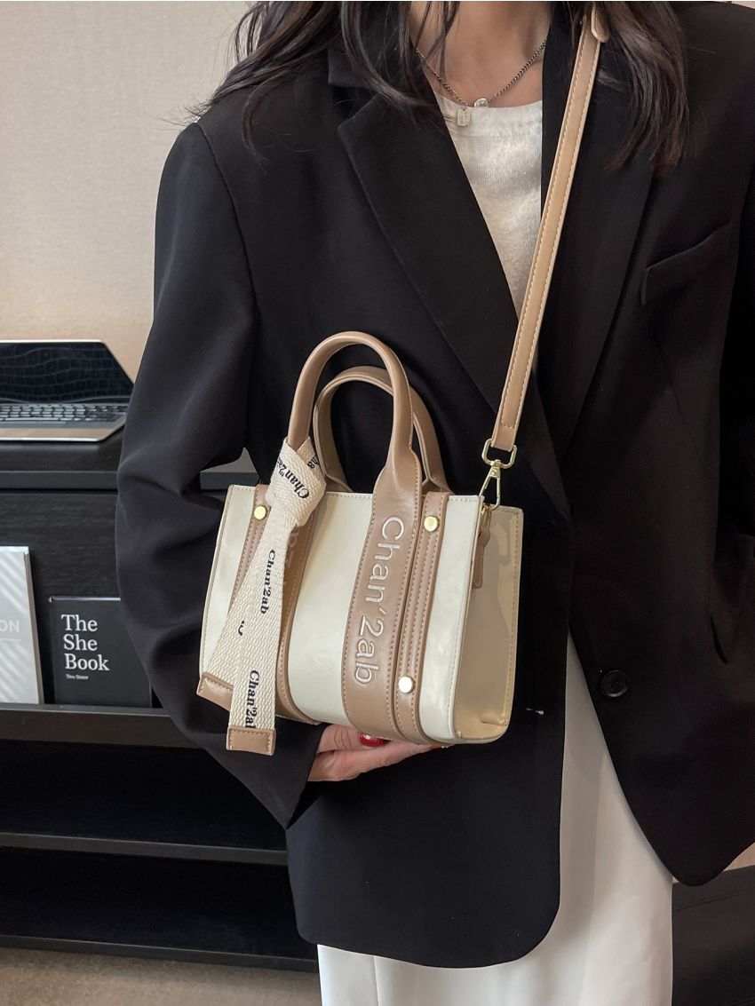 Mini Square Bag Letter Embroidery Design Double Handle With Letter Graphic Belt