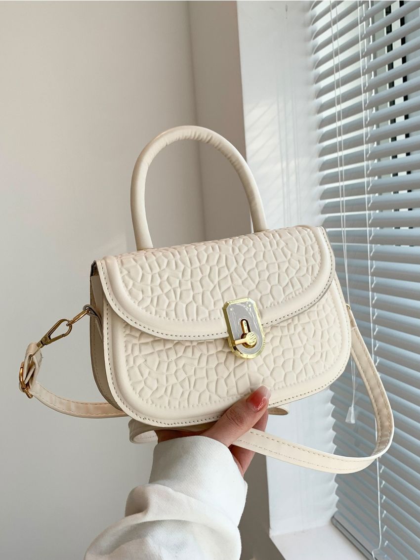 Mini Saddle Bag Top Handle Solid White Twist Lock