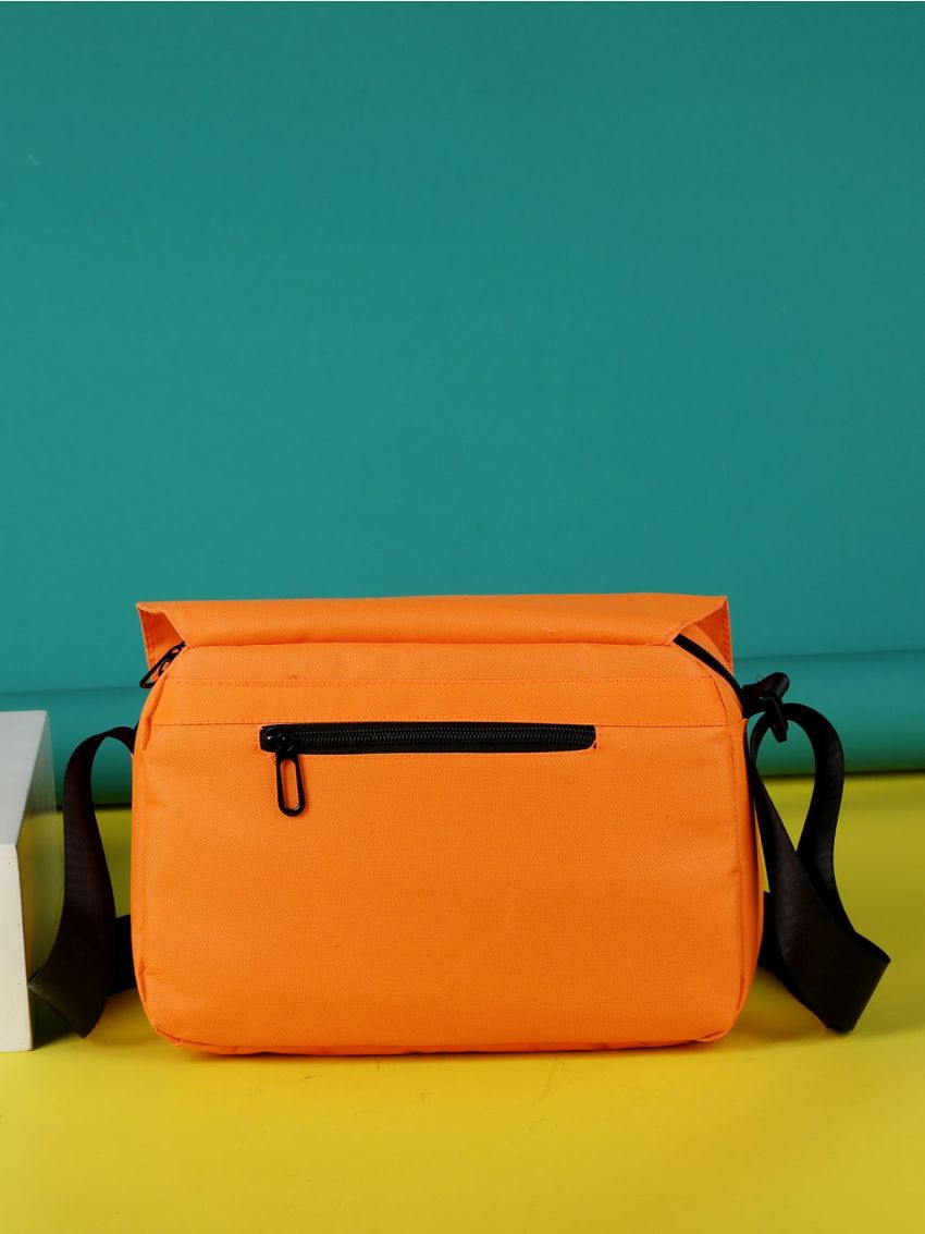 Medium Messenger Bag Letter Patch Decor Neon Orange