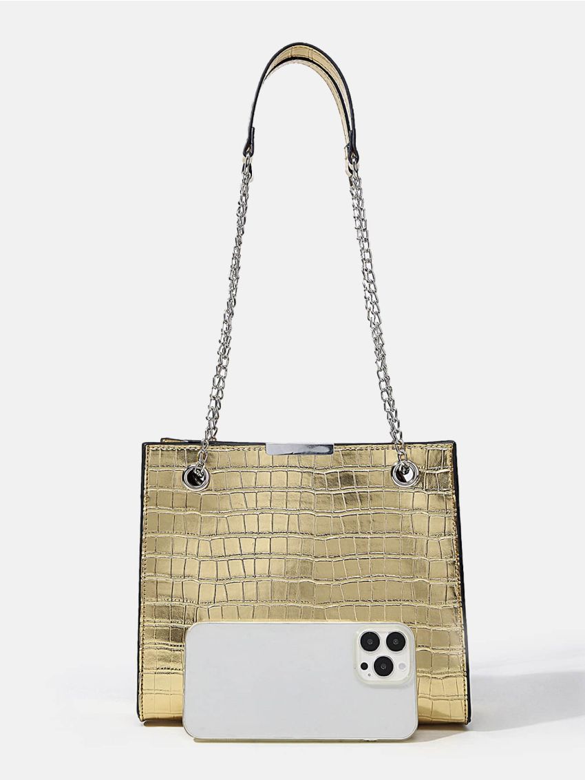 Small Square Bag Metallic Crocodile Embossed Chain Strap