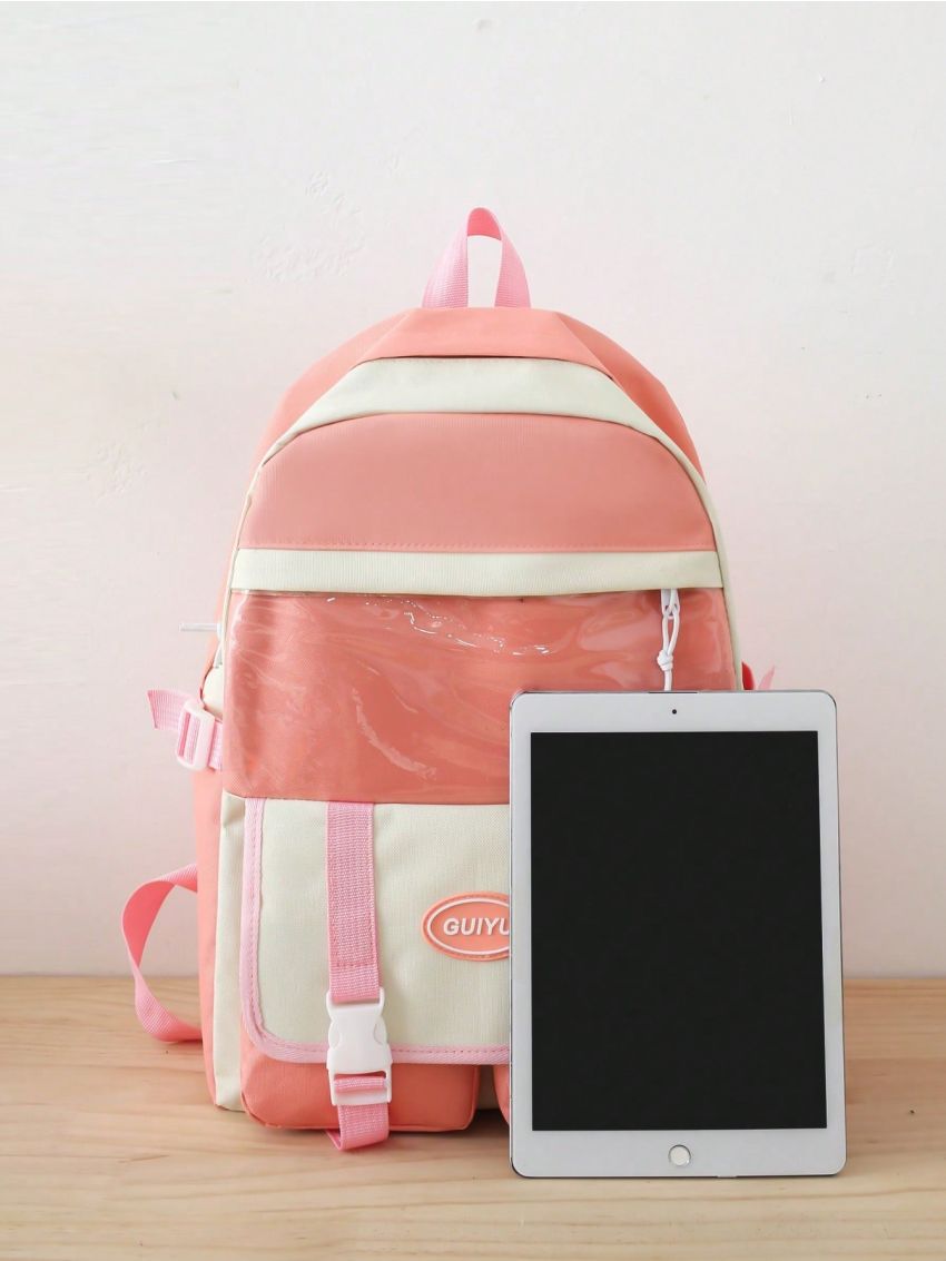 5pcs Backpack Set Letter Patch Decor For School