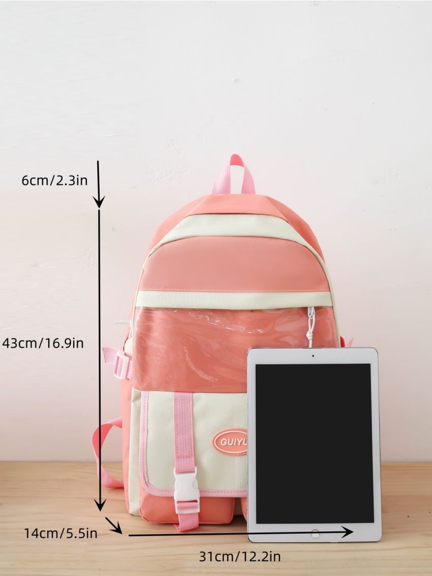 5pcs Backpack Set Letter Patch Decor For School