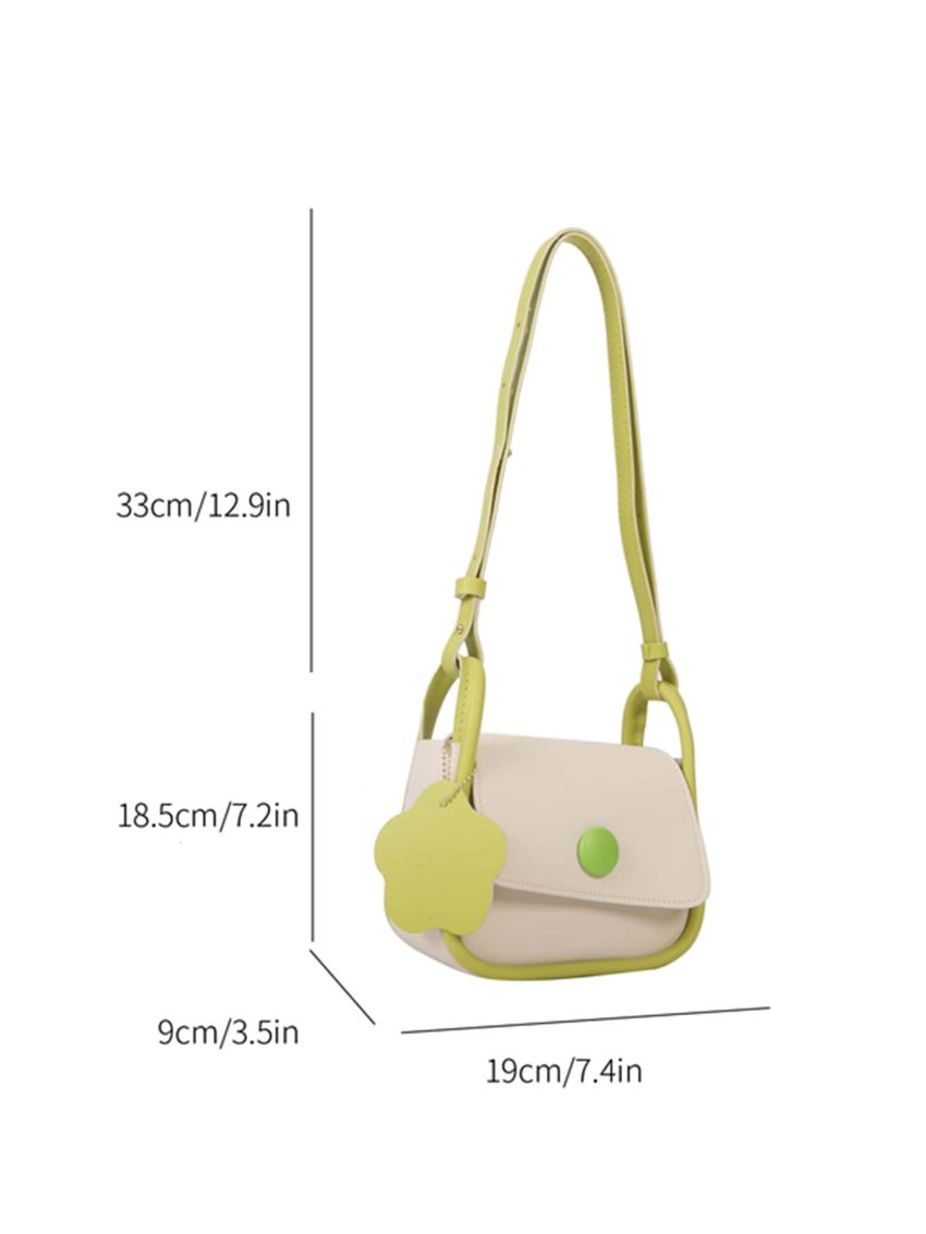 Mini Contrast Binding Square Bag Button Decor Flap With Bag Charm For Daily
