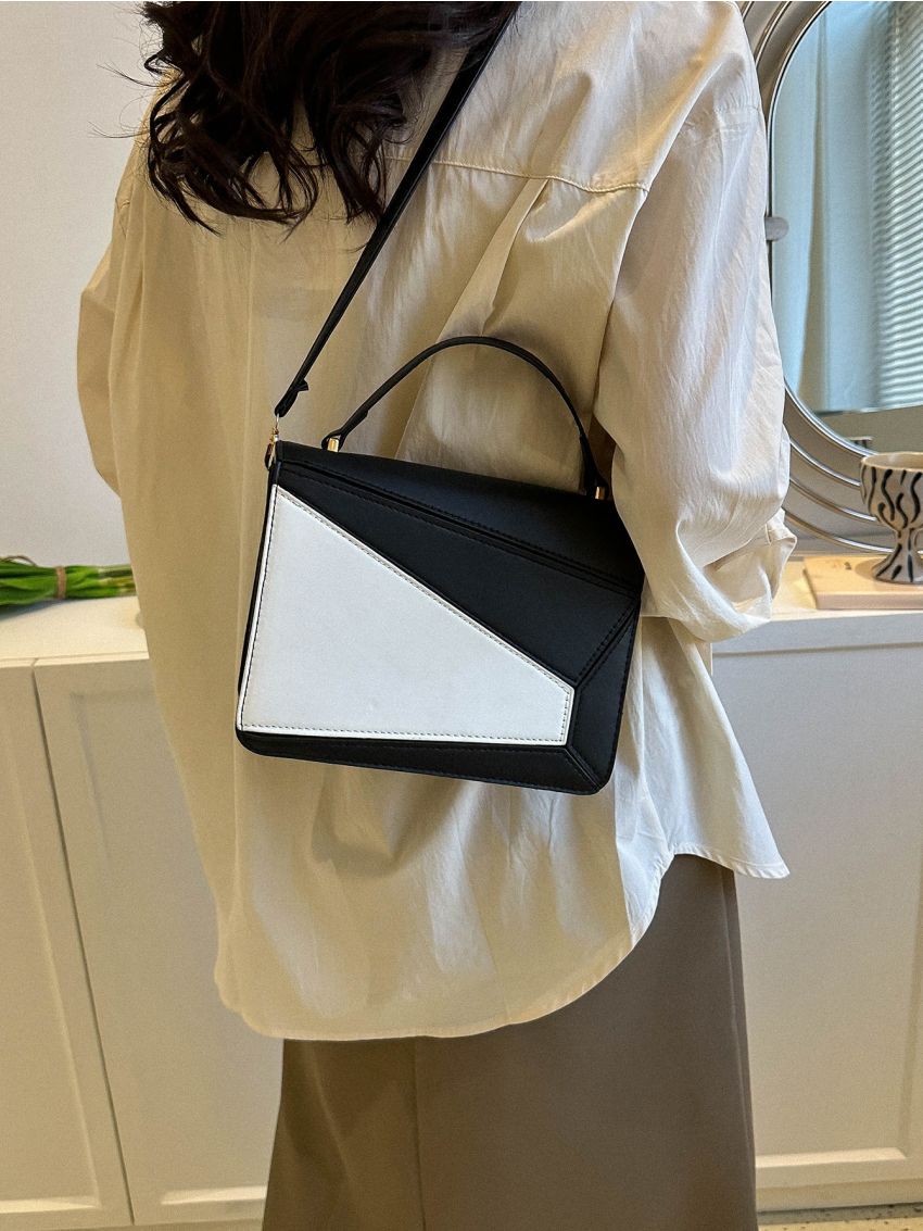 Colorblock Square Bag Small Flap Top Handle