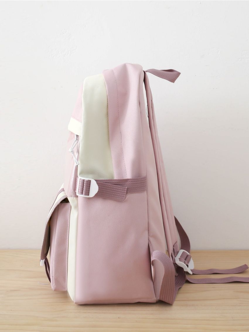 5pcs Backpack Set Colorblock Classic Backpack Square Bag Pencil Case For School