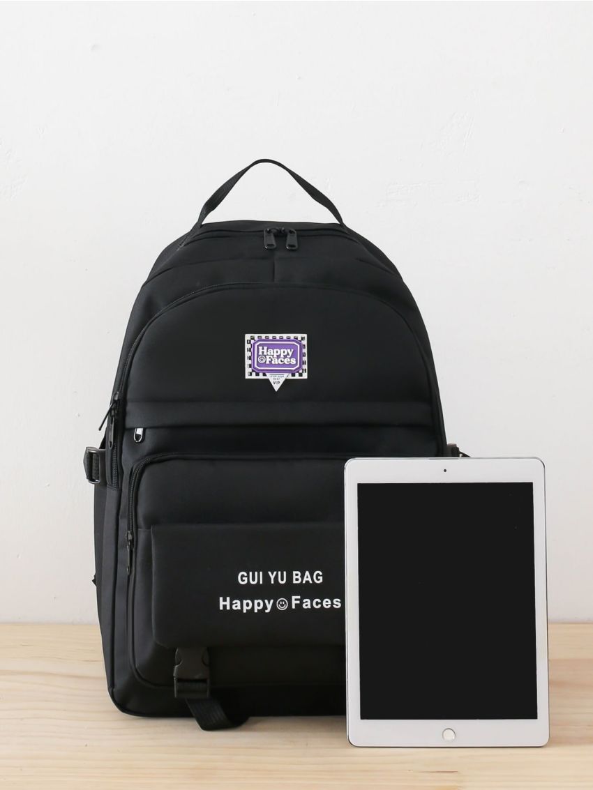 5pcs Backpack Set Letter Pattern Classic Backpack Square Bag Pencil Case For School