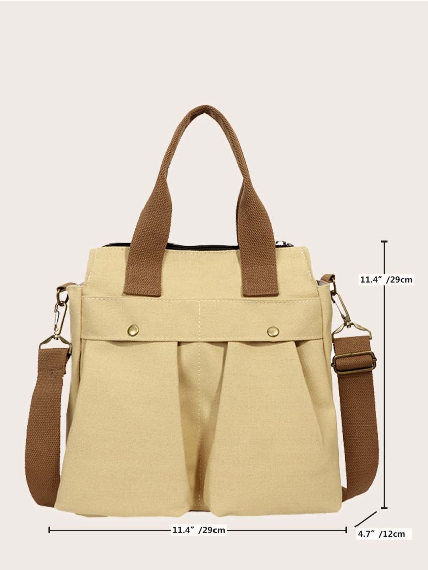 Khaki Square Bag Pocket Front Adjustable Strap For Daily