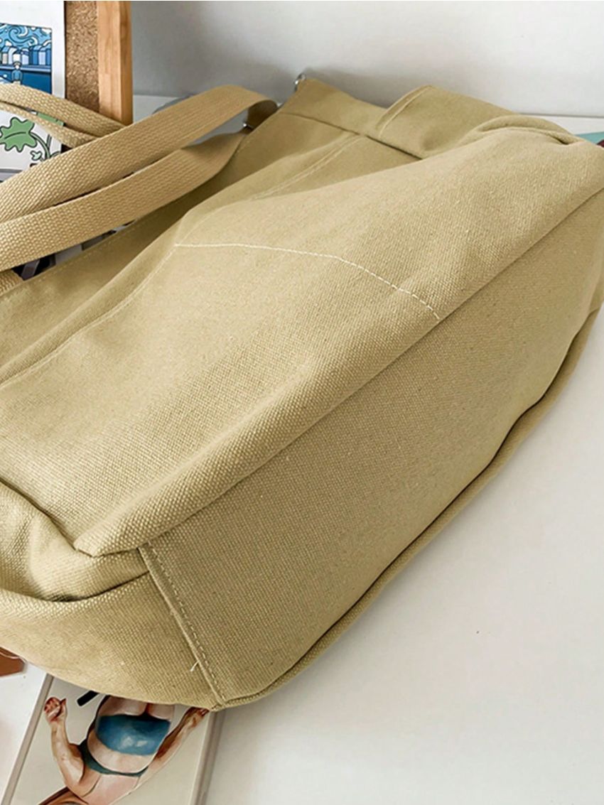 Khaki Shoulder Tote Bag Multi-Pocket Double Handle For Daily