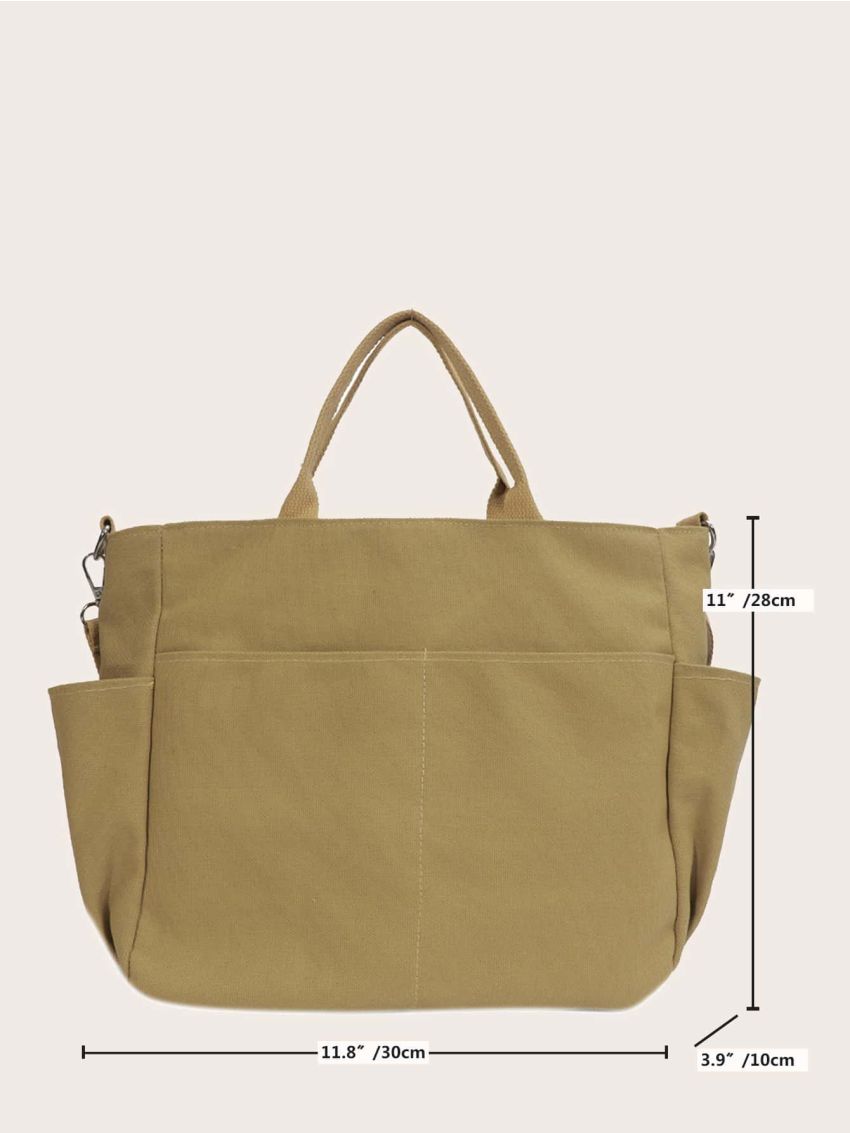 Khaki Shoulder Tote Bag Multi-Pocket Double Handle For Daily