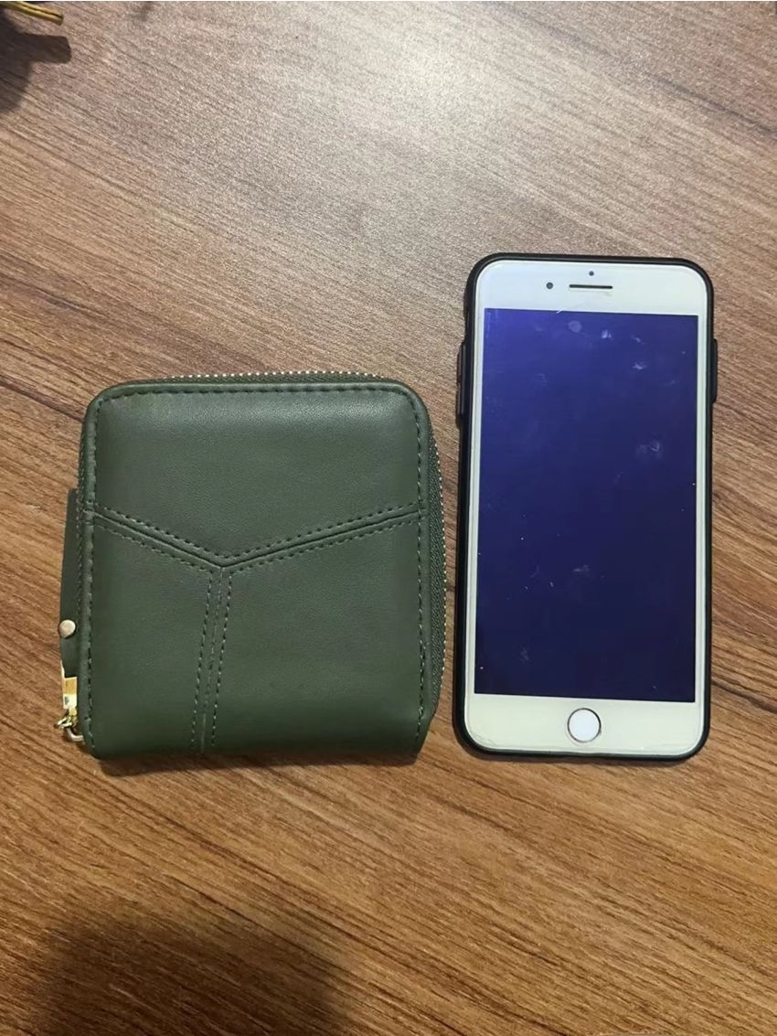 Stitch Detail Small Wallet Green Fashionable Zipper Around For Daily