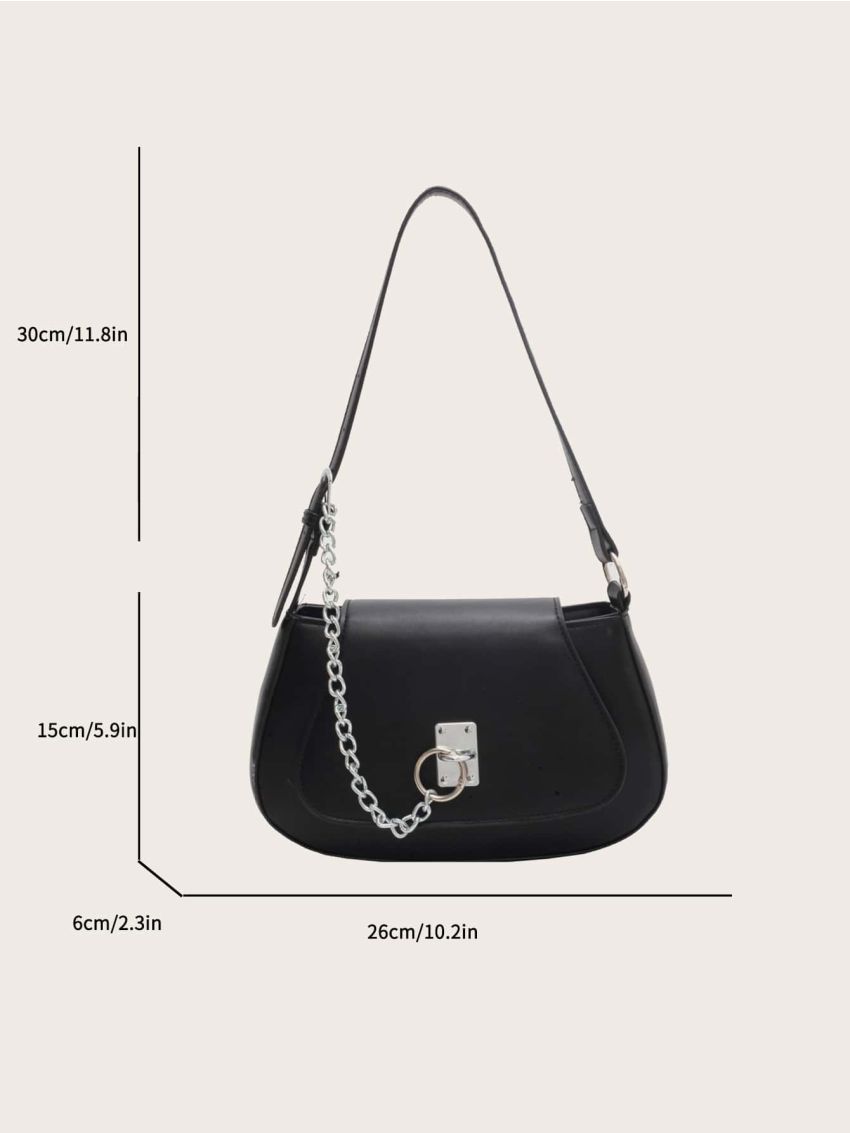 Medium Saddle Bag Black Chain Decor Flap For Daily