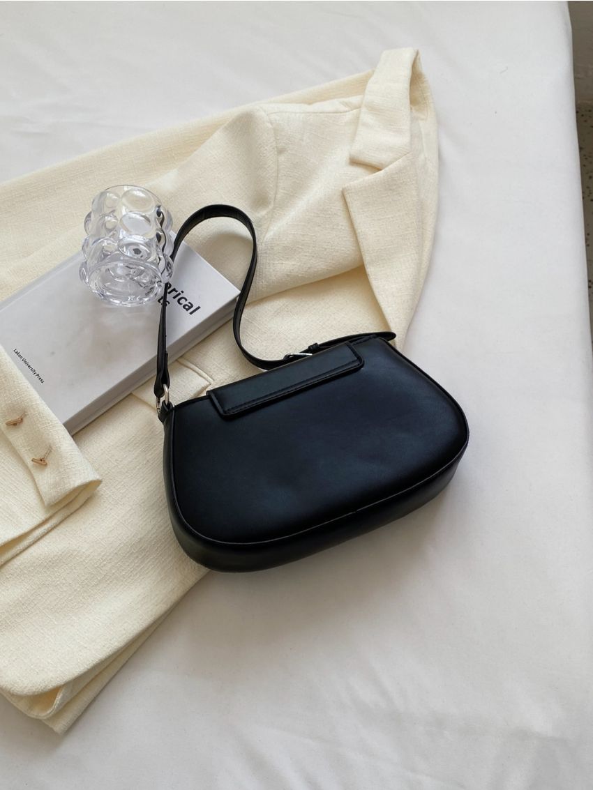 Medium Saddle Bag Black Chain Decor Flap For Daily