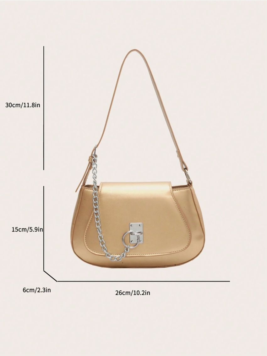 Medium Saddle Bag Gold Chain Decor Top Handle For Daily