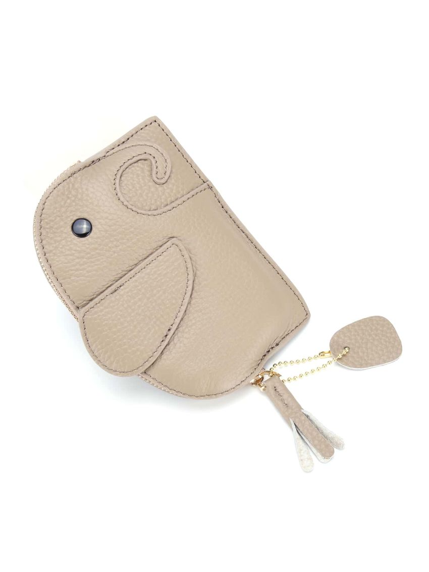 Mini Coin Purse Genuine Leather Cute Elephant Pattern Heart & Tassel Decor Zipper For Daily Decoration