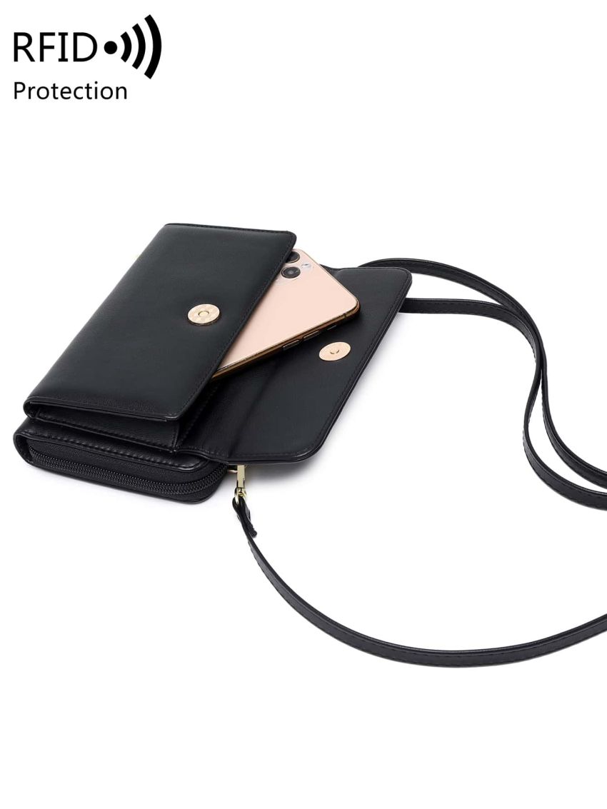 Minimalist Phone Wallet PU Zipper With Adjustable-strap RFID For Outdoor Travel