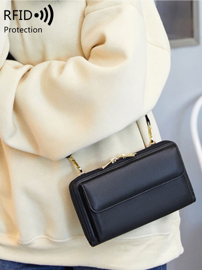 Minimalist Phone Wallet PU Zipper With Adjustable-strap RFID For Outdoor Travel