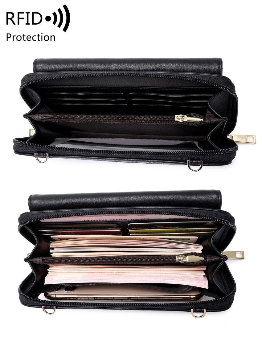 Minimalist Phone Wallet PU Zipper With Adjustable-strap RFID For Outdoor Travel