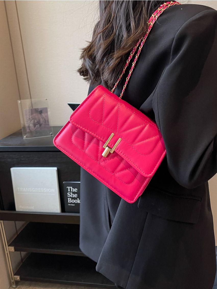 Mini Square Bag Quilted Detail Fashionable Flap With Chain For Shopping