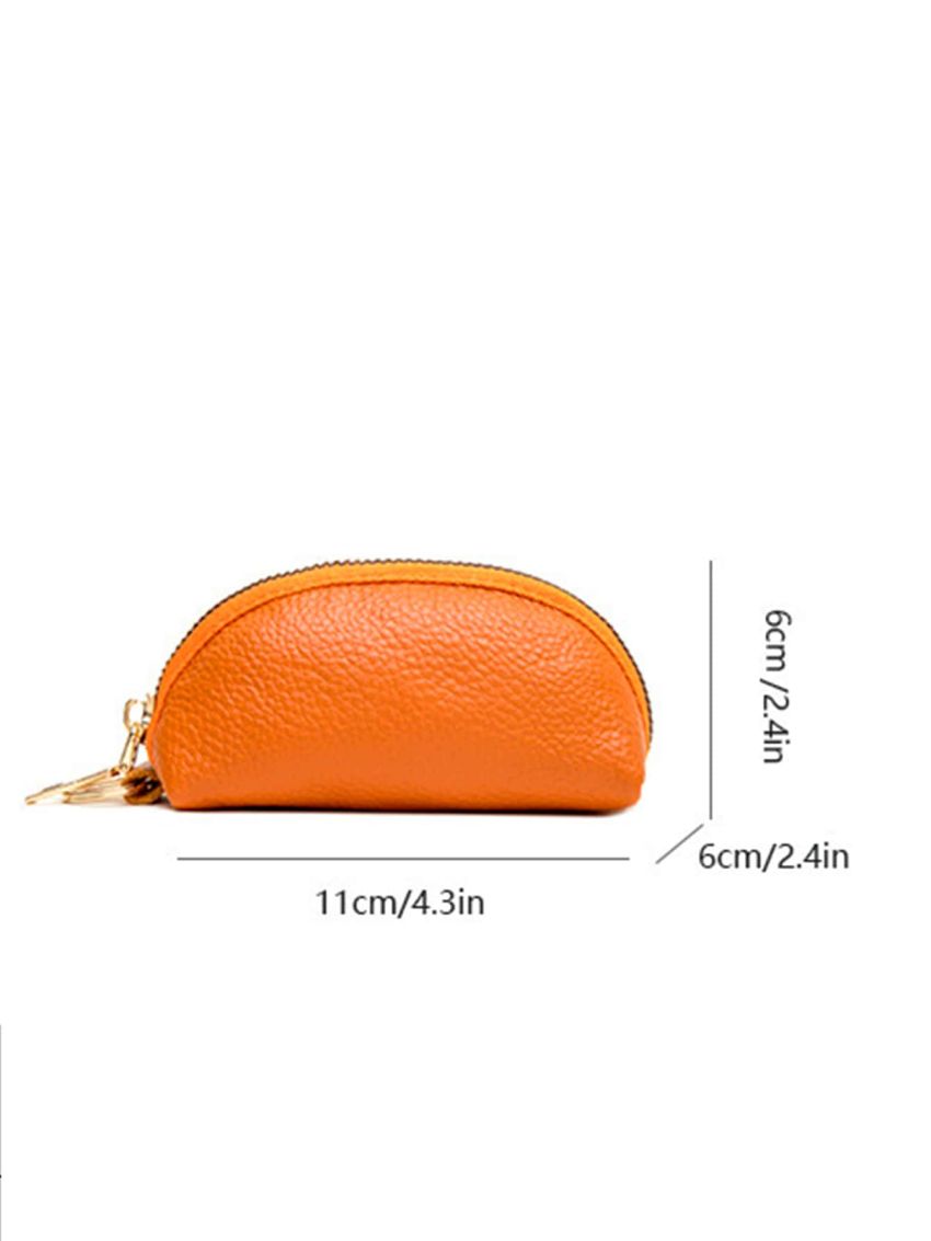 Litchi Embossed Key Case Orange Fashionable Genuine Leather Car Key Wallet Small Lipstick Bag