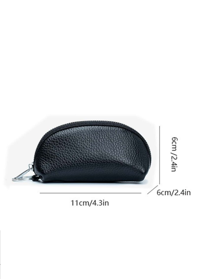 Litchi Embossed Key Case Black Fashionable Genuine Leather Car Key Wallet Small Lipstick Bag