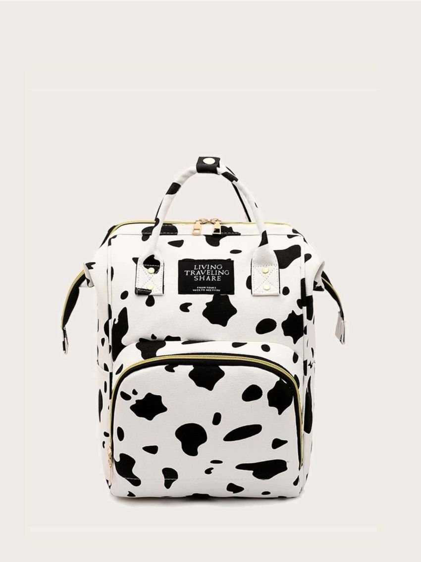 Cow Pattern Classic Backpack Fashionable Zipper With Adjustable-strap For Shopping