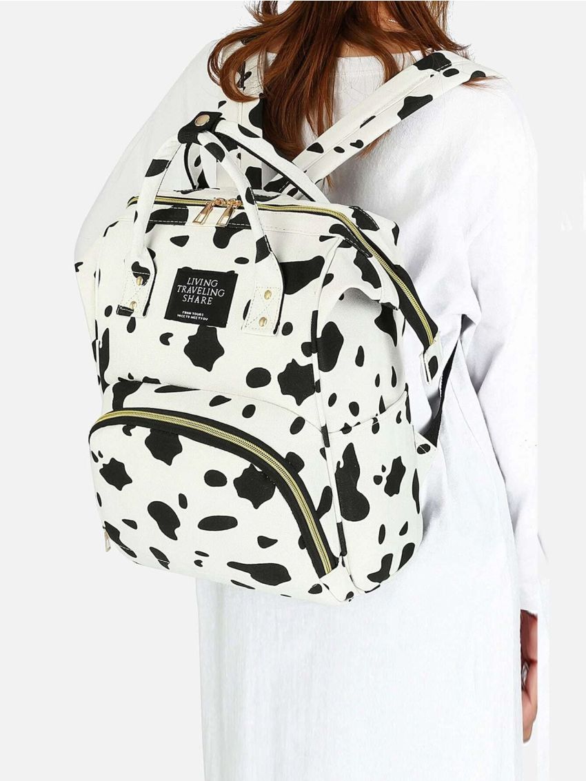 Cow Pattern Classic Backpack Fashionable Zipper With Adjustable-strap For Shopping
