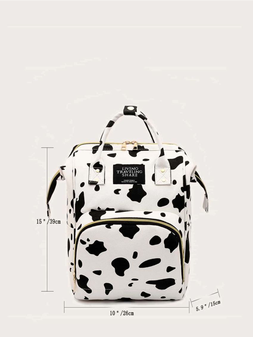 Cow Pattern Classic Backpack Fashionable Zipper With Adjustable-strap For Shopping