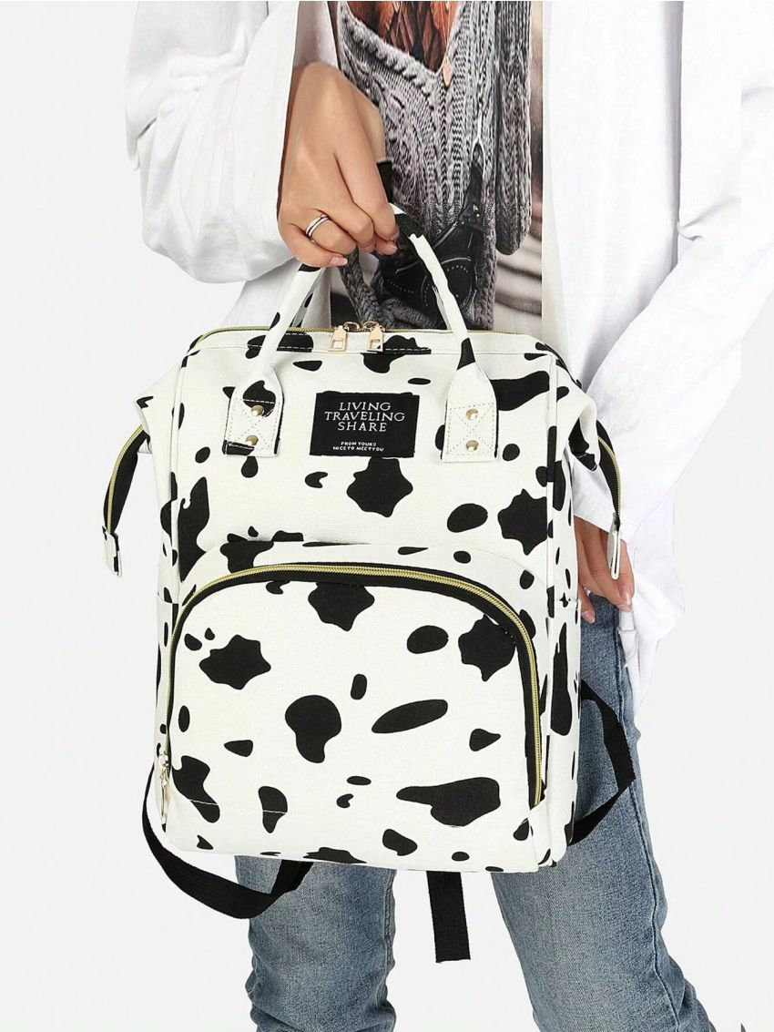 Cow Pattern Classic Backpack Fashionable Zipper With Adjustable-strap For Shopping