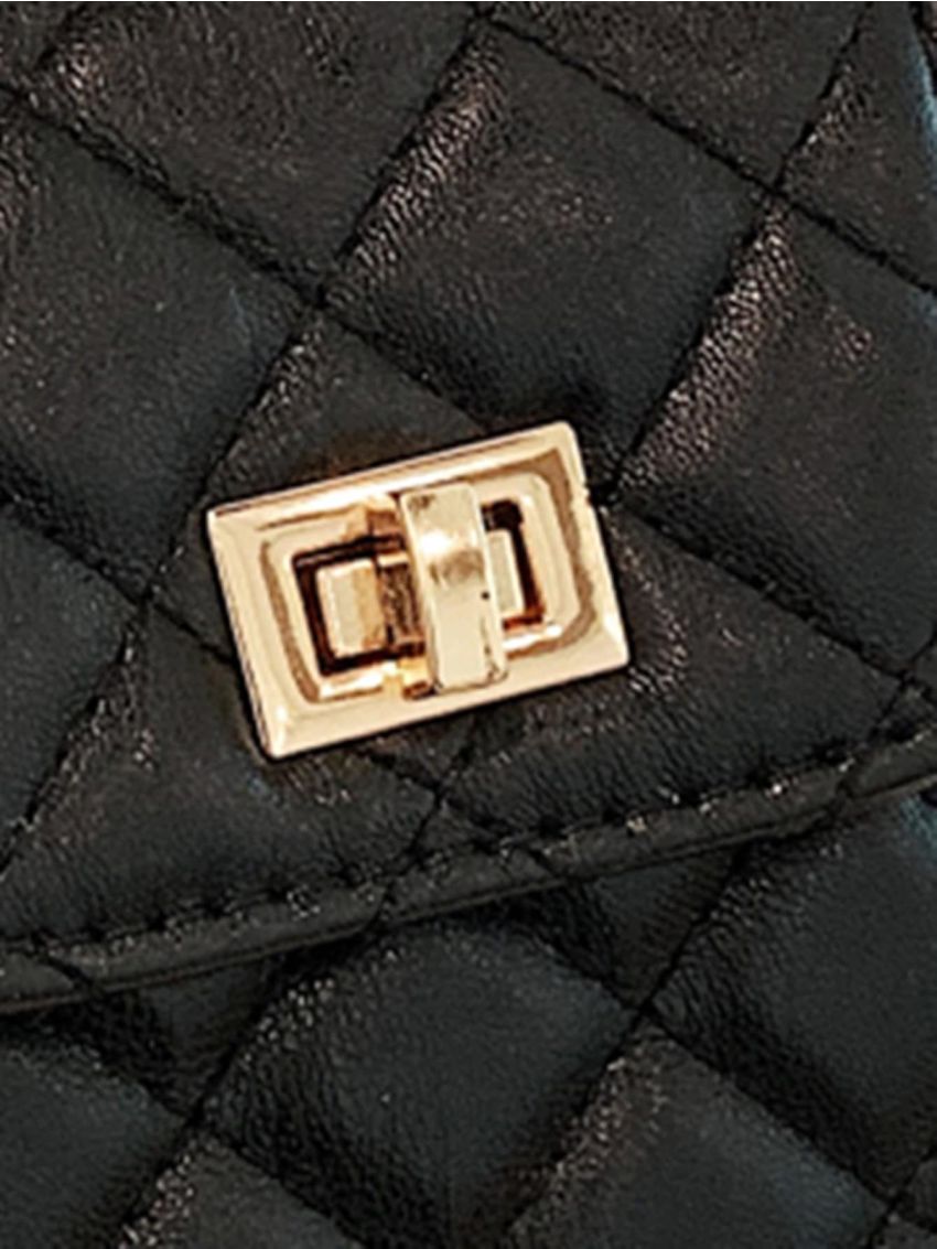 Quilted Phone Wallet Twist Lock PU Black