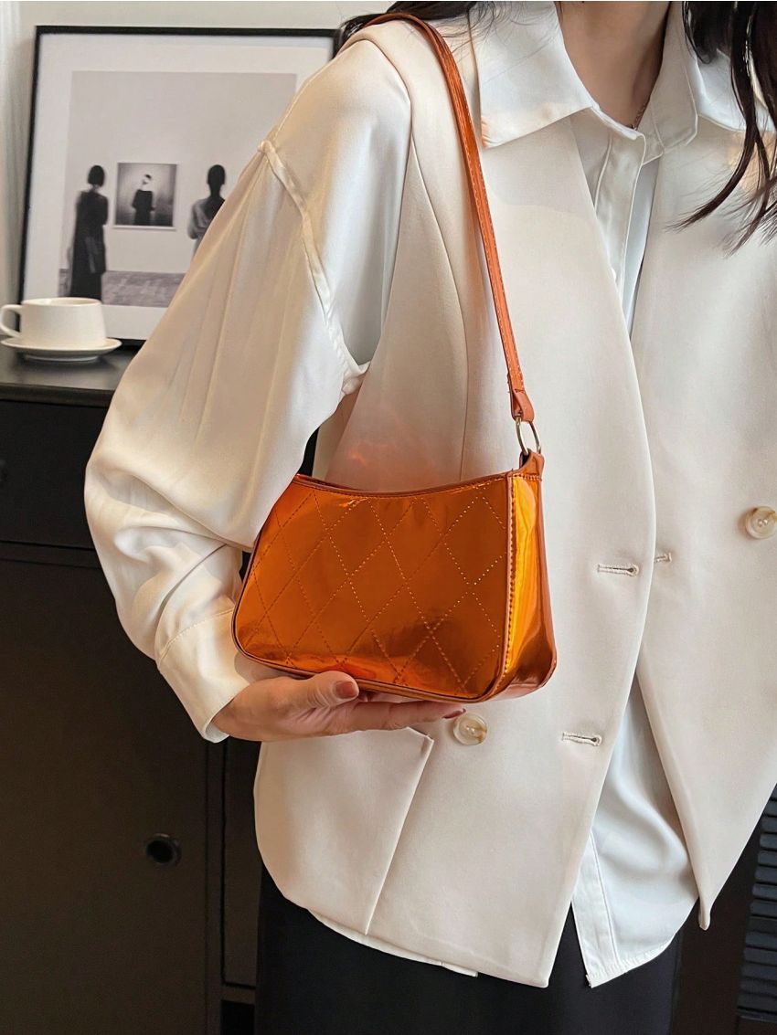 Mini Baguette Bag Stitch Detail Metallic PU Funky