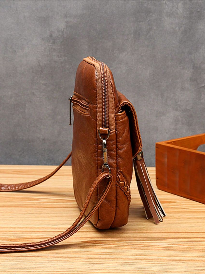 PU Phone Wallet Studded & Tassel Decor