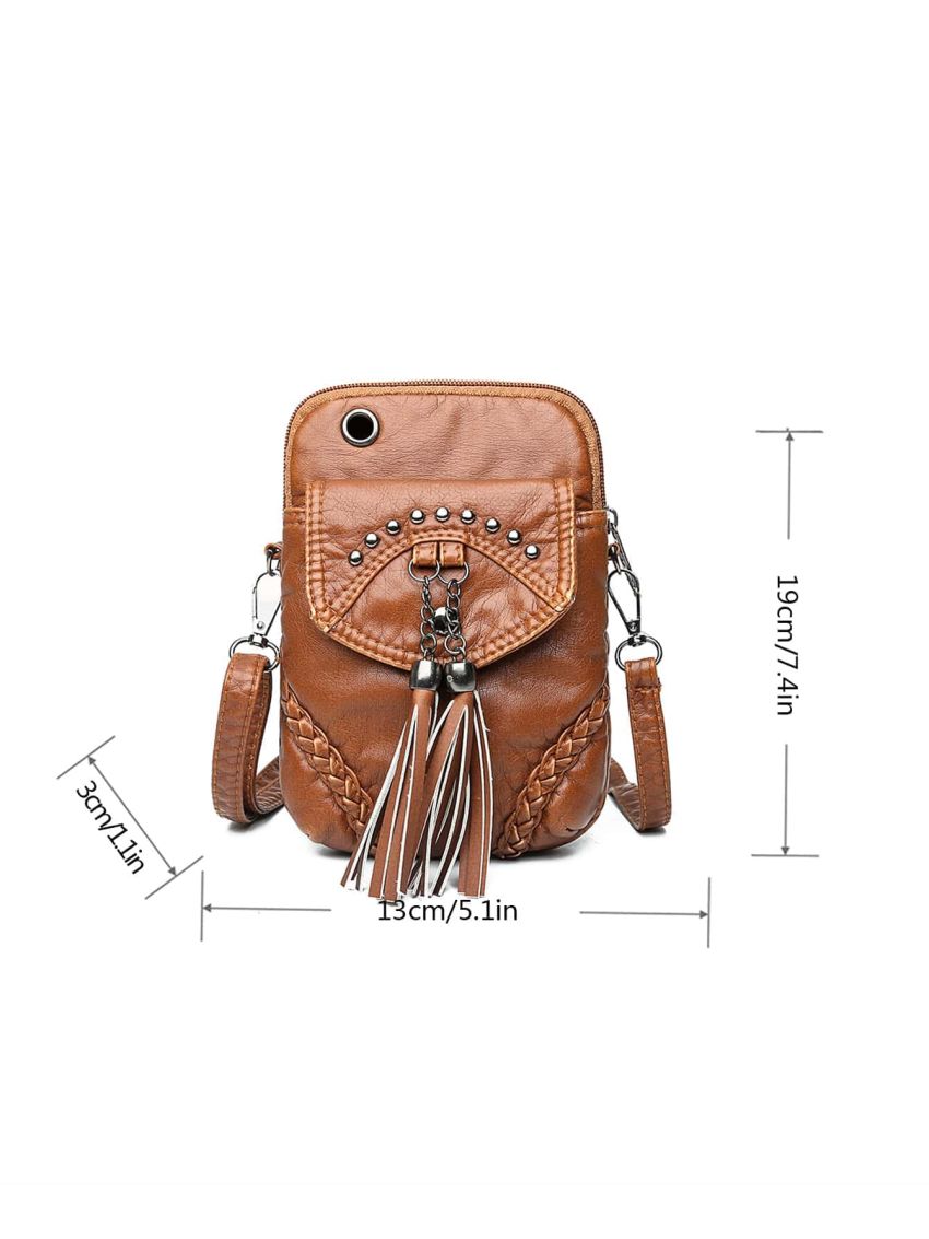 PU Phone Wallet Studded & Tassel Decor