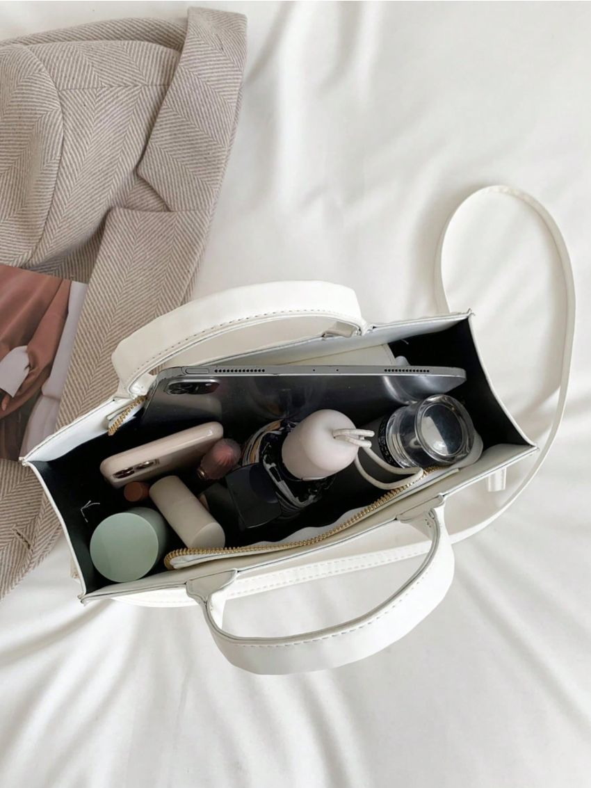 Letter Embossed Square Bag PU White