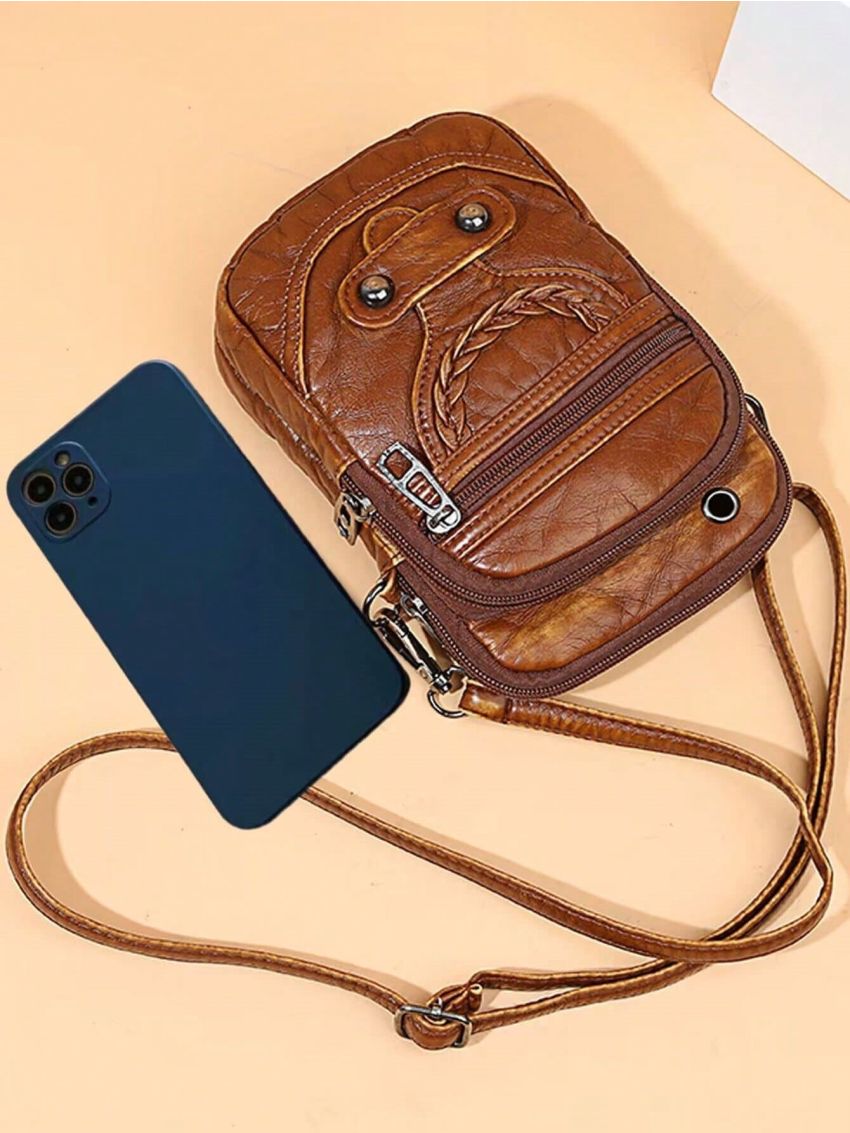 Mini Square Bag Studded Decor Zip Front PU