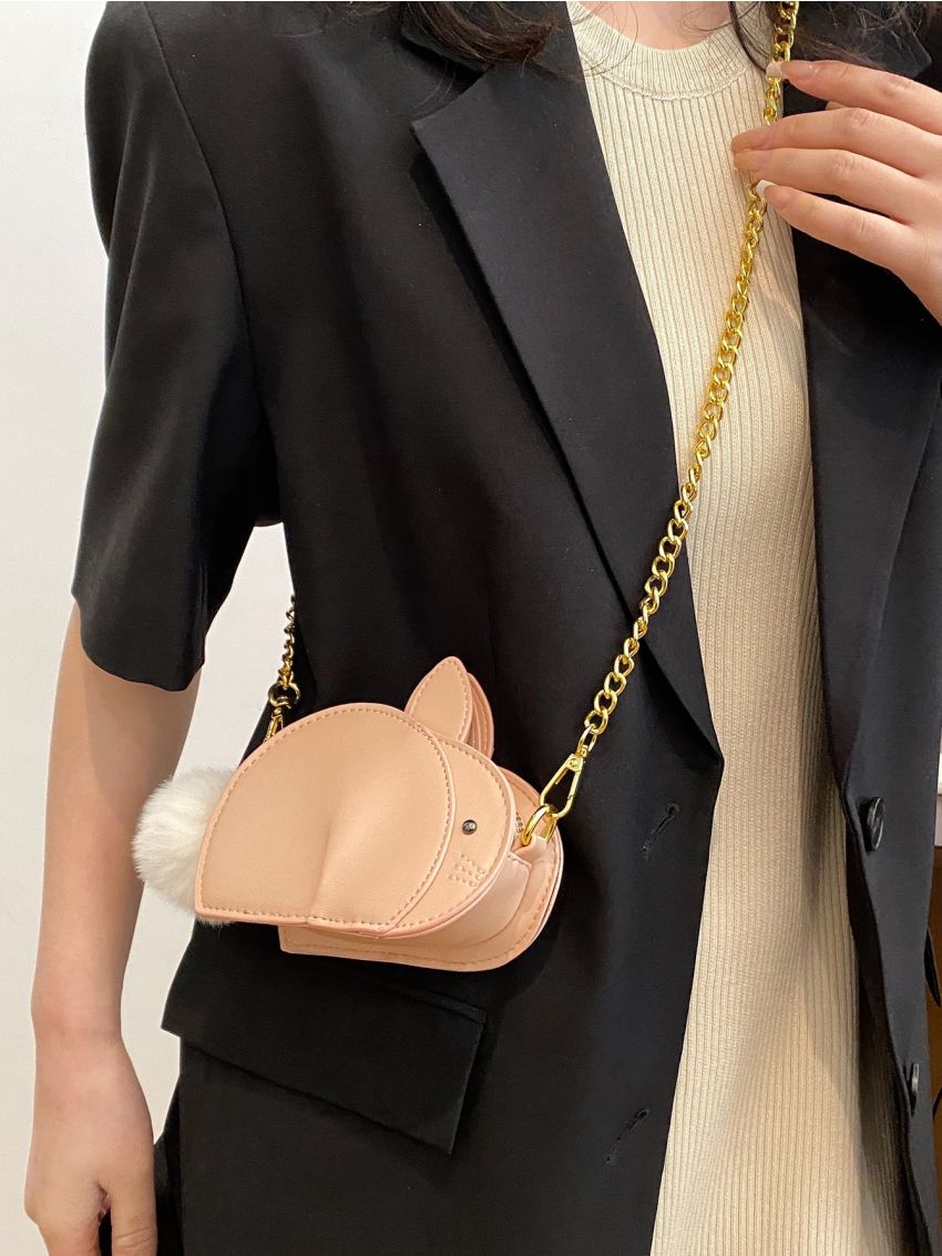 Mini Novelty Bag Cartoon Rabbit Design Pom Pom Decor