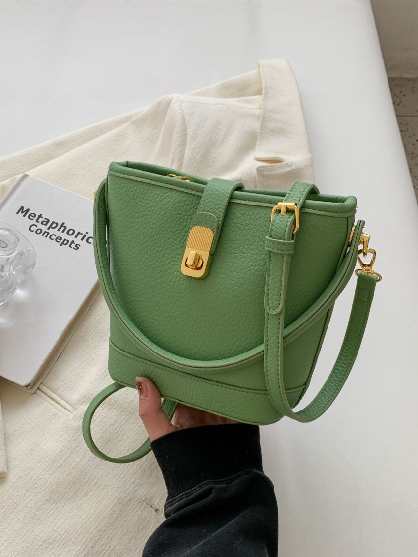 Mini Bucket Bag Litchi Embossed Turn Lock