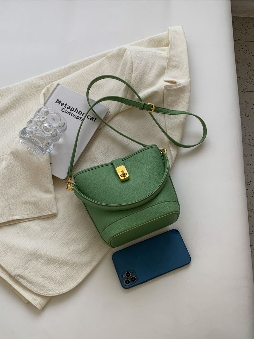 Mini Bucket Bag Litchi Embossed Turn Lock