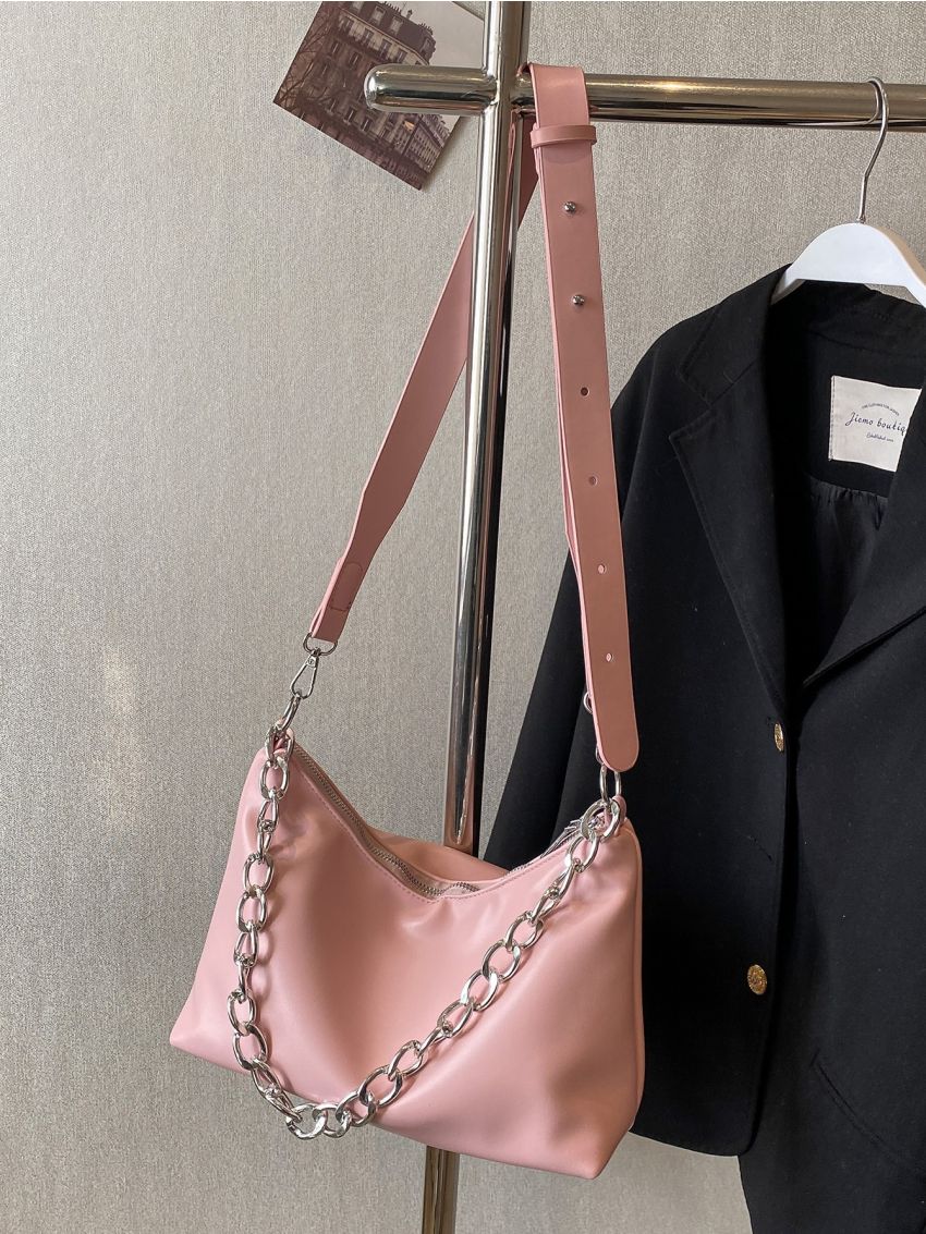 Minimalist Hobo Bag Chain Decor Pink