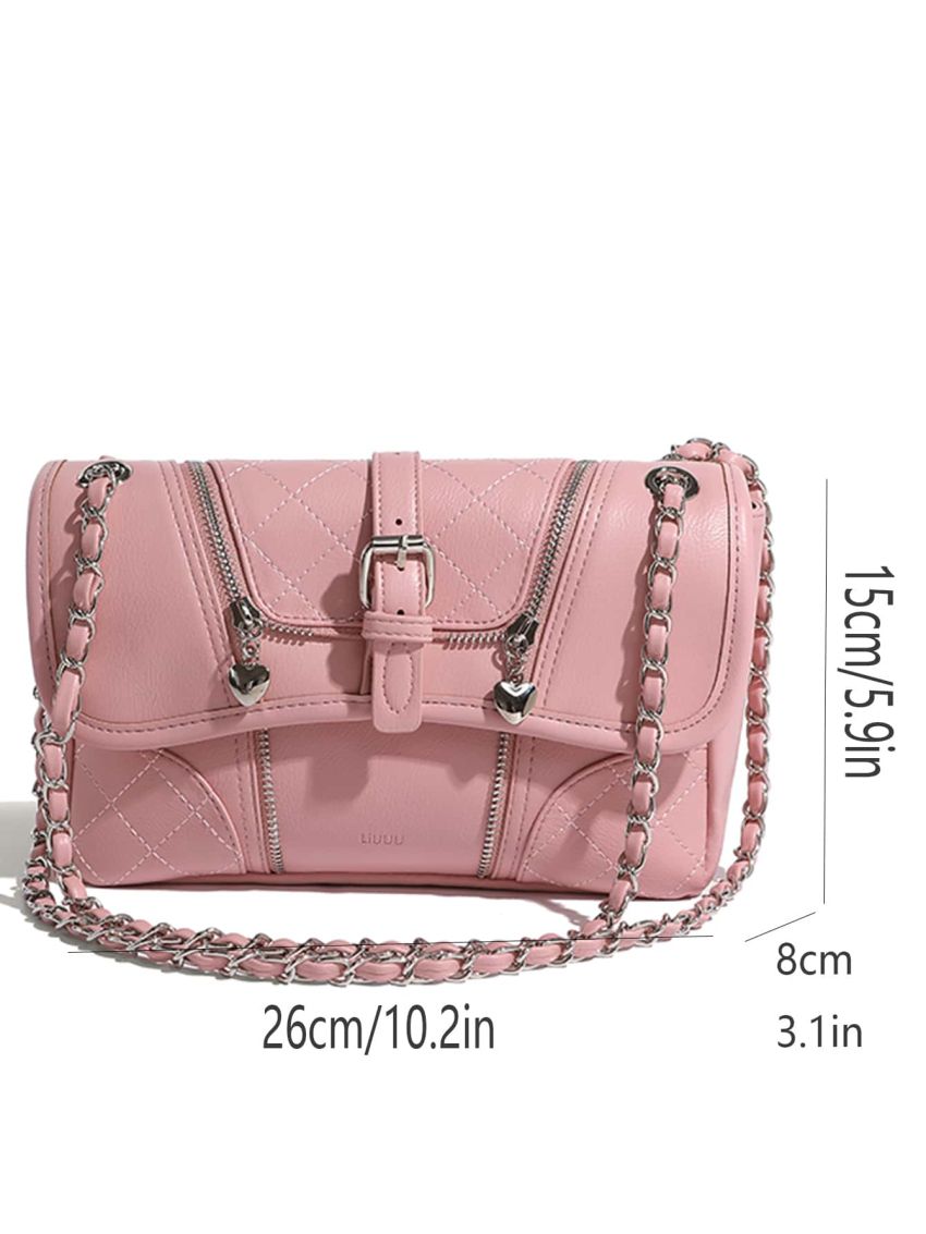 Flap Square Bag Buckle Decor Stitch Detail