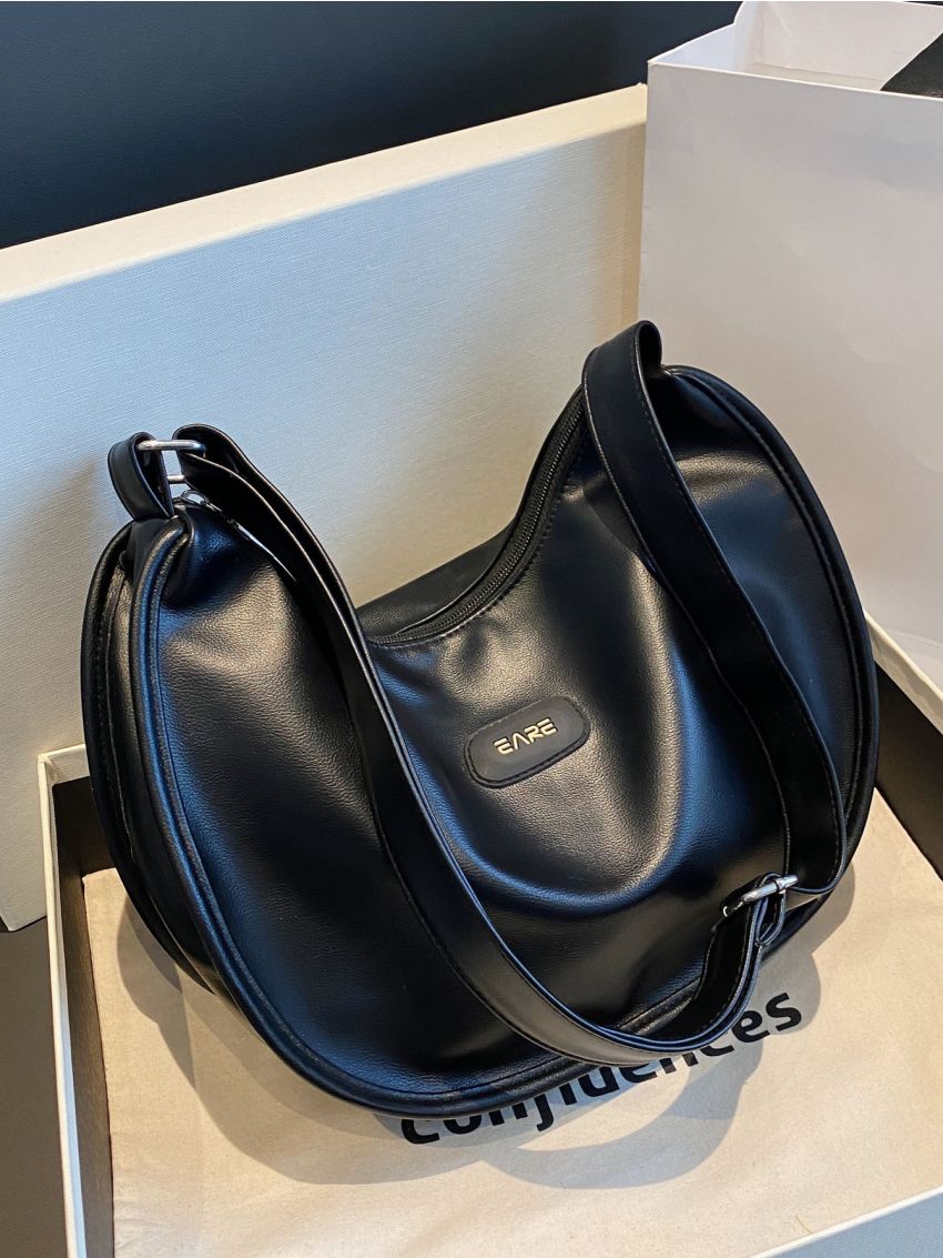 Letter Patch Decor Hobo Bag Minimalist