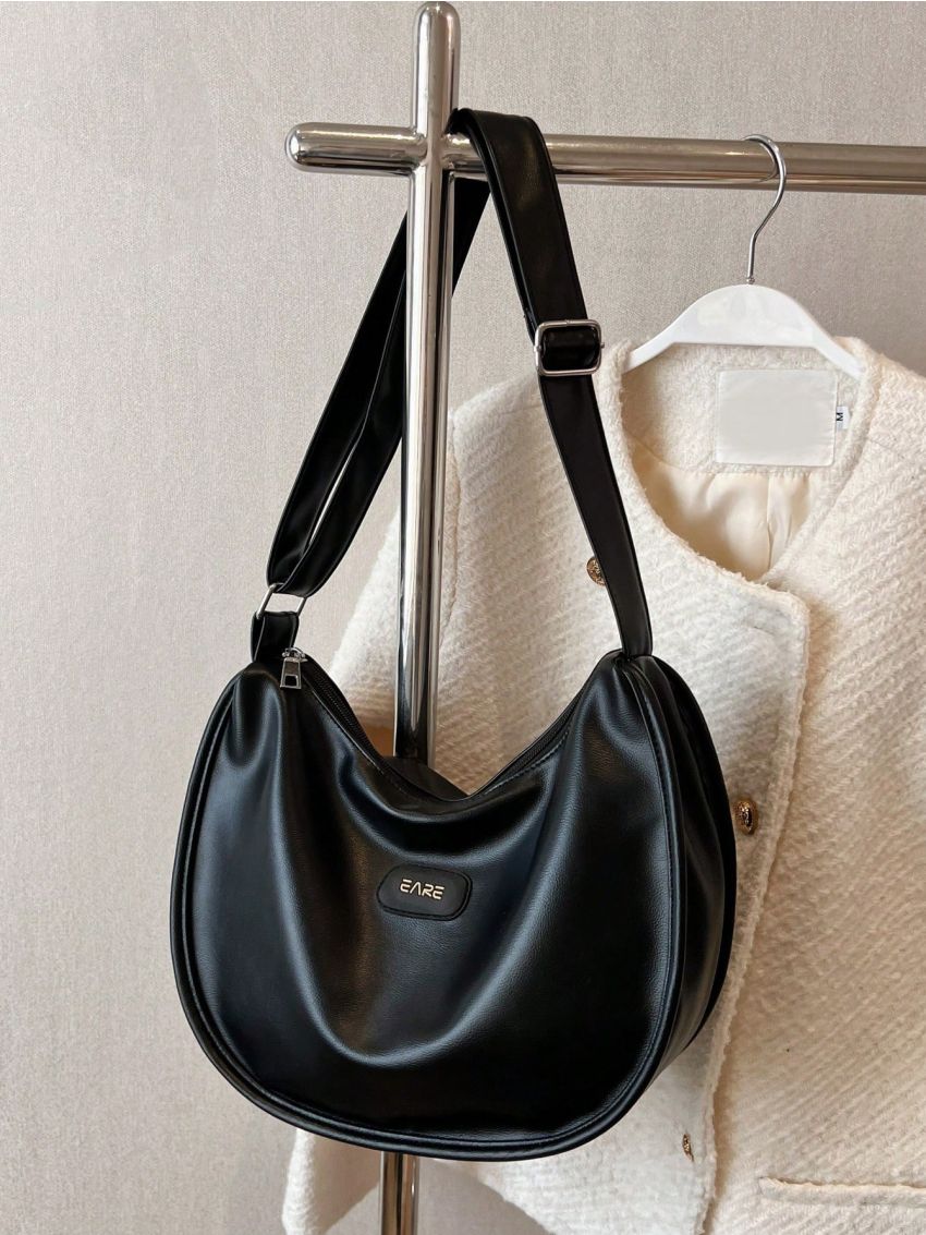 Letter Patch Decor Hobo Bag Minimalist