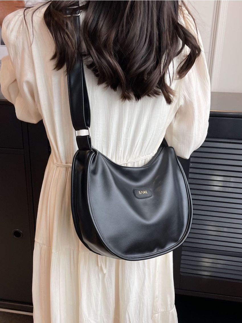 Letter Patch Decor Hobo Bag Minimalist