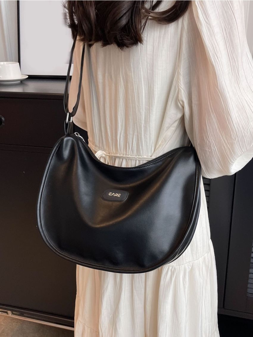 Letter Patch Decor Hobo Bag Minimalist