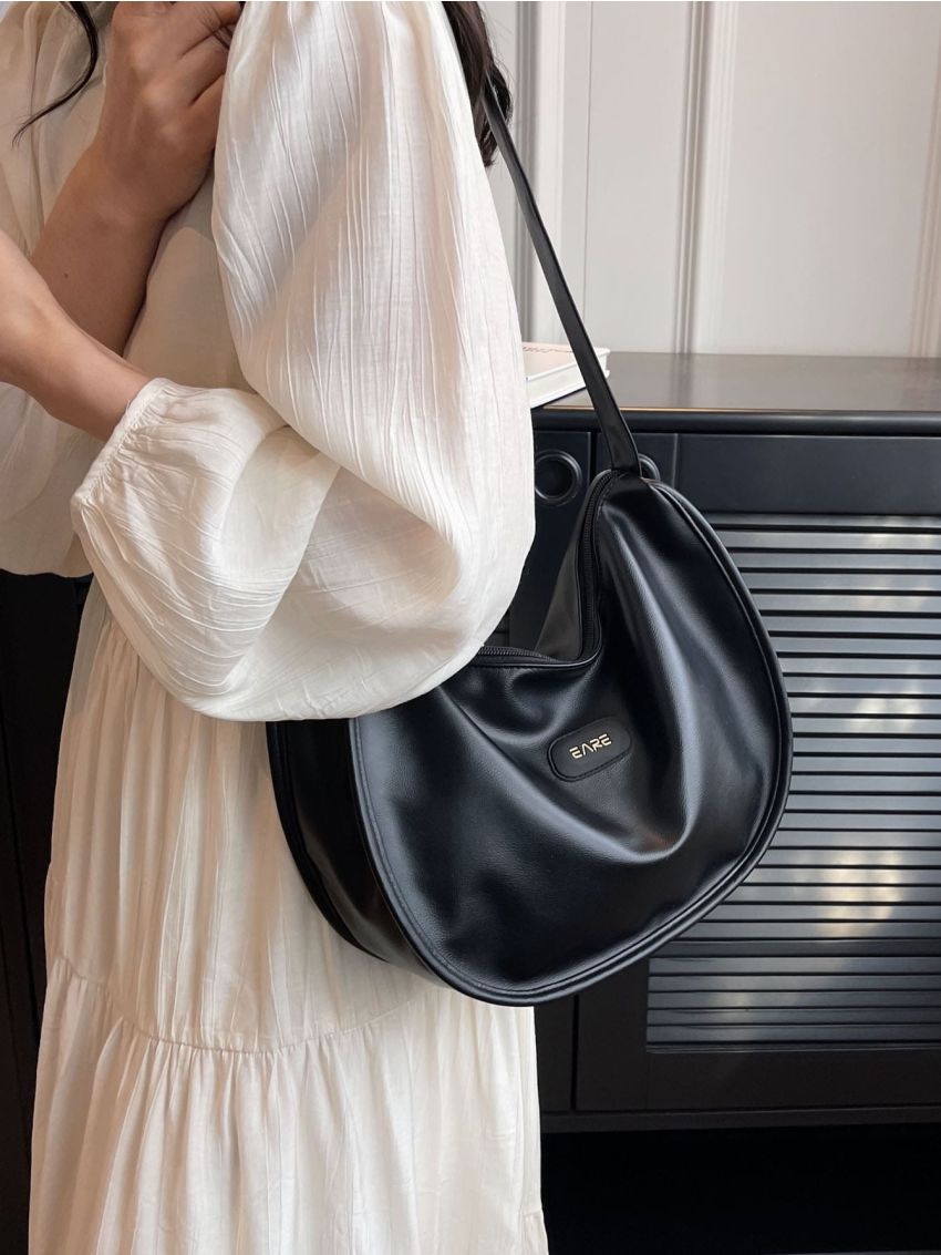 Letter Patch Decor Hobo Bag Minimalist